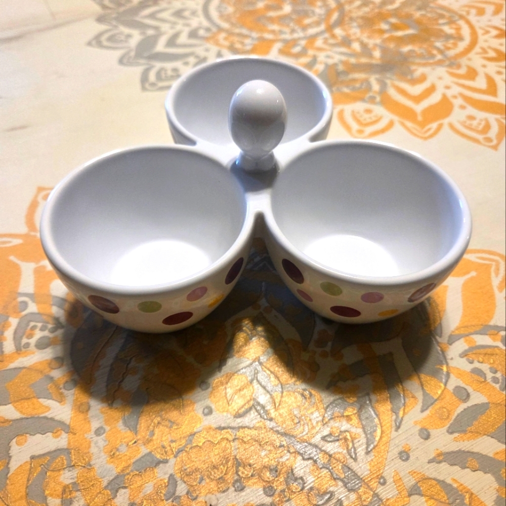 Pampered Chef Simple Additions Polka Dot Trio Condiment Server 2078